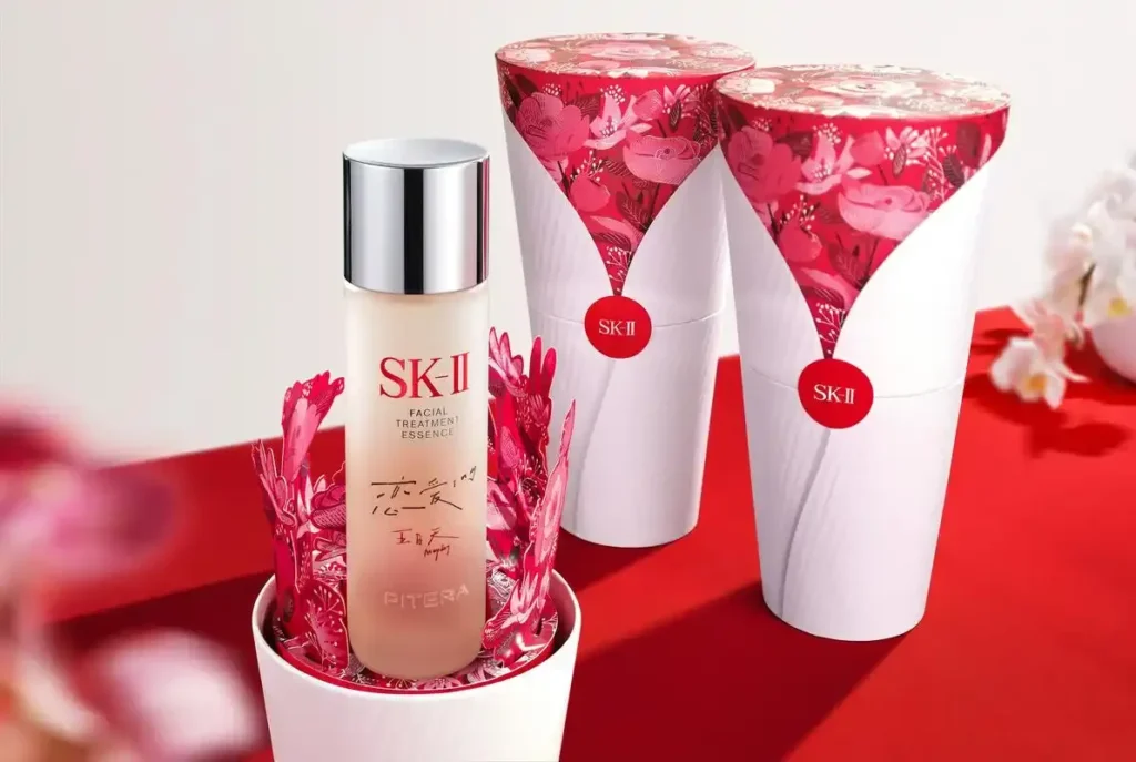 SK-II Qixi Festival limited edition packaging designed as a flower bouquet with skincare products inside to enhance gifting experience and shareability