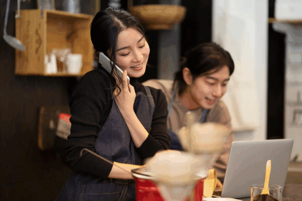 Woman talking on a smartphone in China
