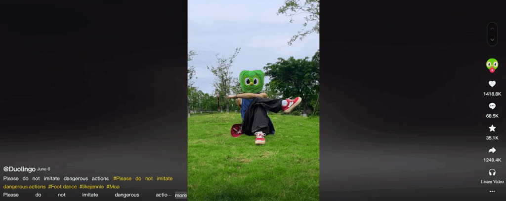 Screenshot from one of the viral videos posted by 多邻国Duolingo on Douyin