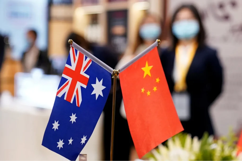 China-Australia flags displayed at diplomatic forum