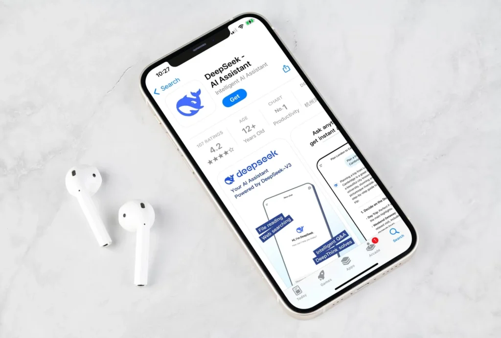 DeepSeek AI assistant app displayed on smartphone screen in app store interface