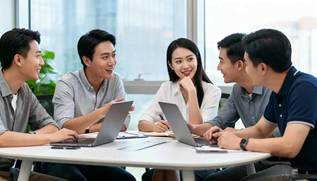 Business strategy team discussing product strategy and market entry in China