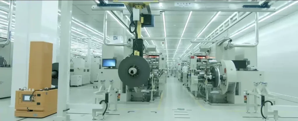 CATL battery manufacturing plant with advanced production lines producing lithium-ion battery cells at scale