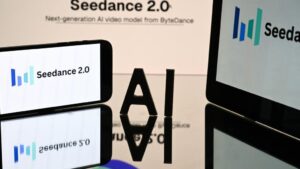 Seedance AI video model interface with abstract visual design and title screen