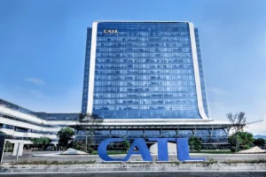 CATL headquarters building in China representing global leadership in EV batteries and energy infrastructure systems