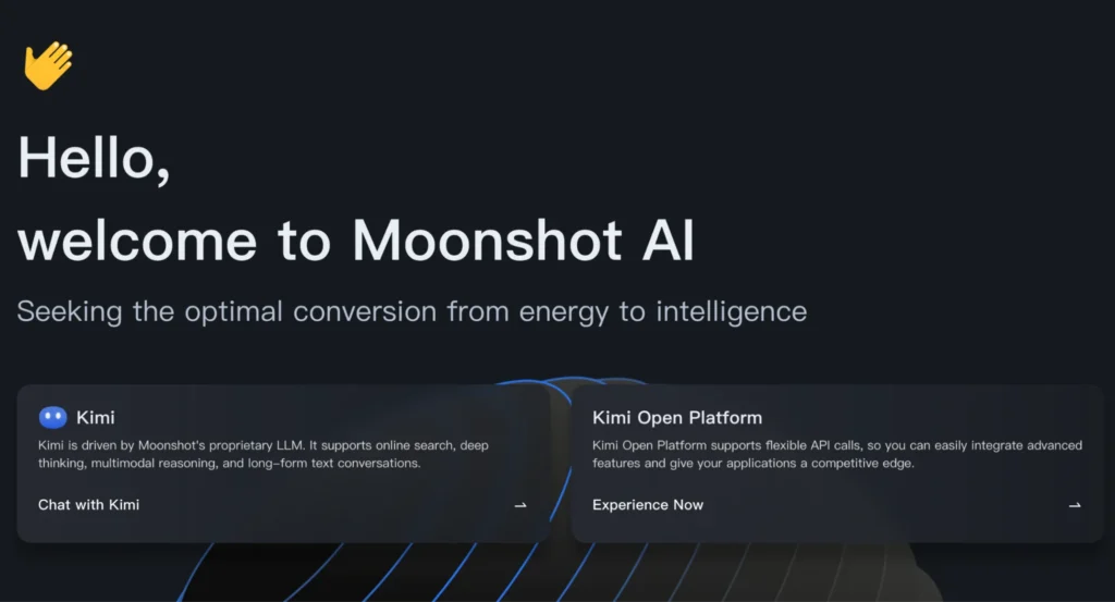 Smartphone displaying Kimi AI app with Moonshot AI branding blurred in the background