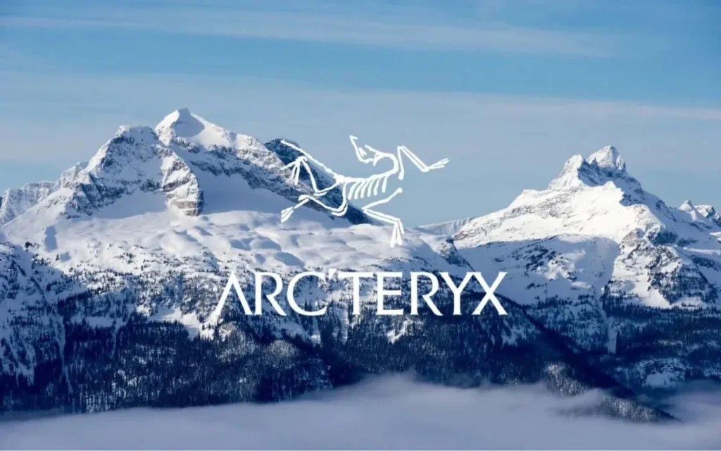 Arc’teryx branding over mountain landscape representing functional luxury and the growing outdoor lifestyle trend in China fashion