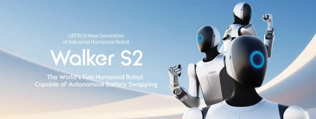 UBTECH Walker S2 humanoid robot with autonomous battery swapping capability for continuous industrial operation