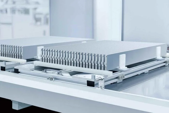 Close-up image of BYD Blade Battery cell architecture and battery pack engineering design.