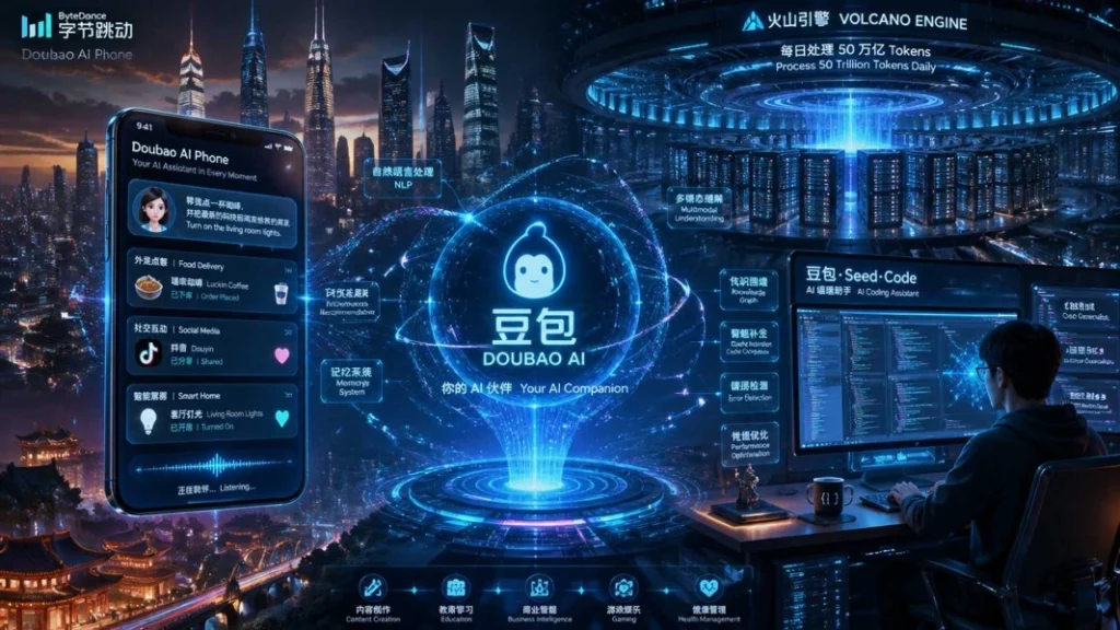 ByteDance AI linking Doubao, Volcengine, commerce, and creator tools.