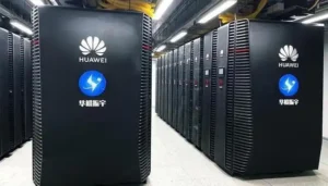 Huawei server racks in data center powering AI workloads and large-scale compute infrastructure