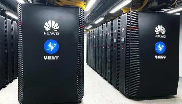 Huawei server racks in data center powering AI workloads and large-scale compute infrastructure