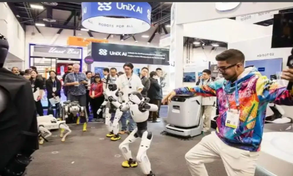 AgiBot humanoid robot showcased for public interaction and demos.