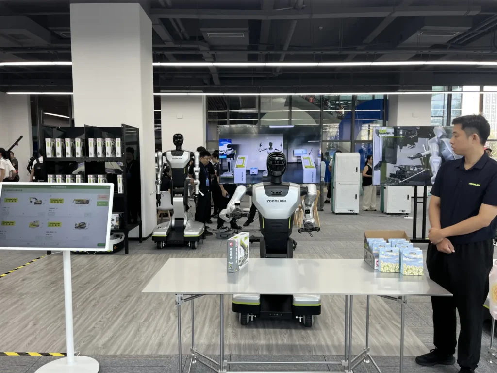 Humanoid robots showing embodied AI in real-world demonstrations.