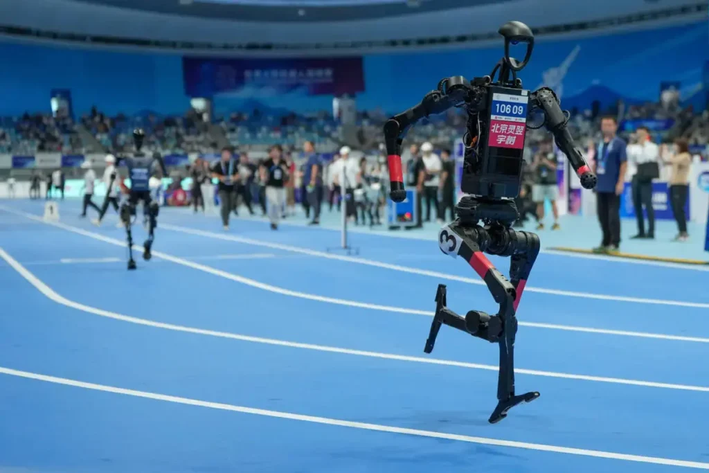 Humanoid robots demonstrating mobility and physical AI progress.