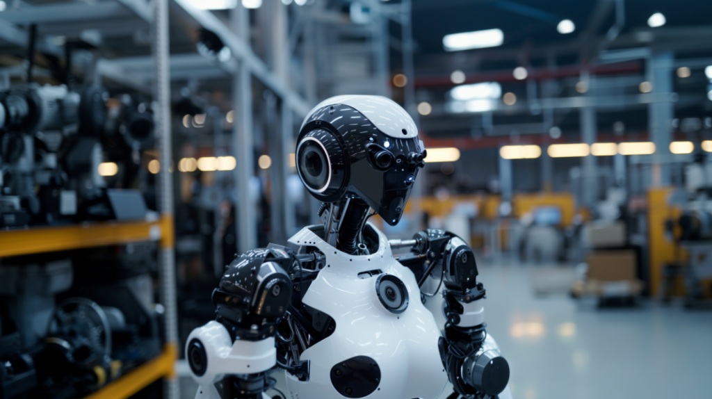 Humanoid robot representing industrial automation and physical AI work.