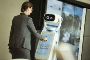 RaaS robot helping users with interactive service and navigation.