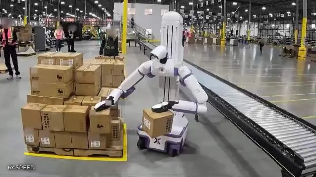 Robot handling warehouse tasks through automation and RaaS deployment.