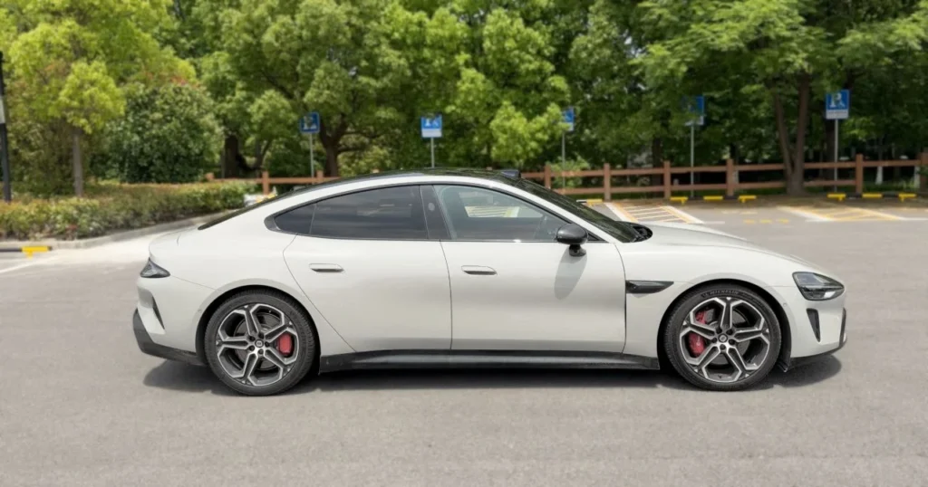 Xiaomi SU7 electric sedan side profile view