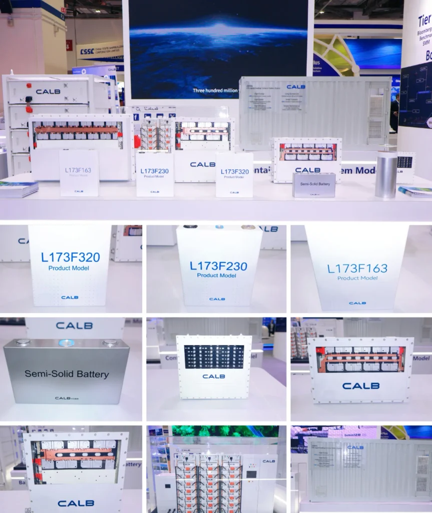CALB battery products and storage modules displayed at an exhibition