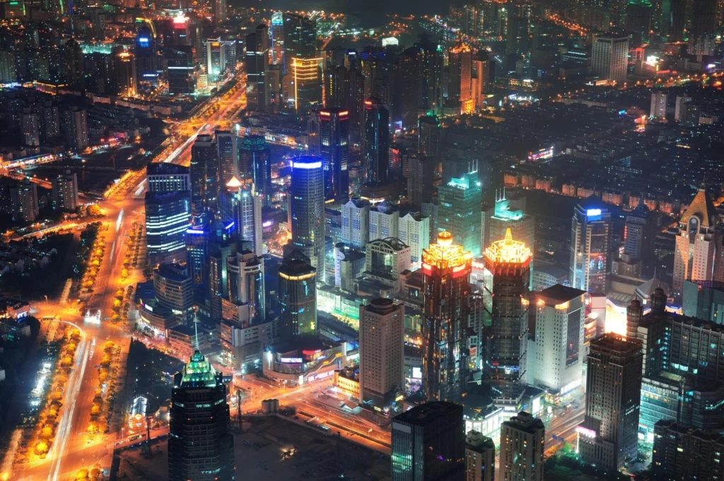 Modern Chinese city skyline at night