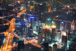 Modern Chinese city skyline at night