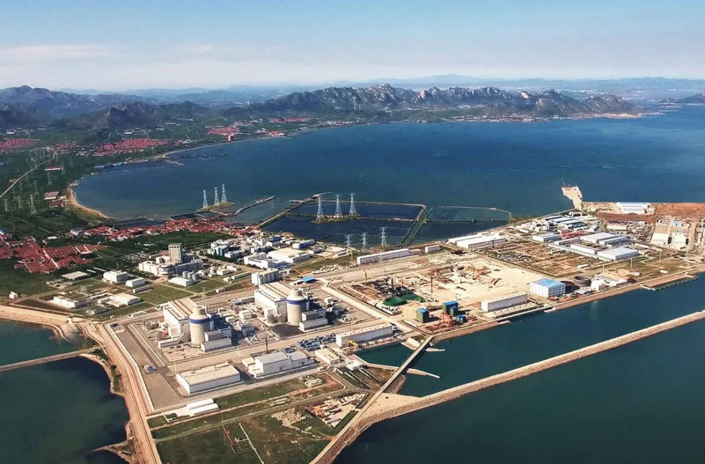 Aerial view of a coastal nuclear power plant in China