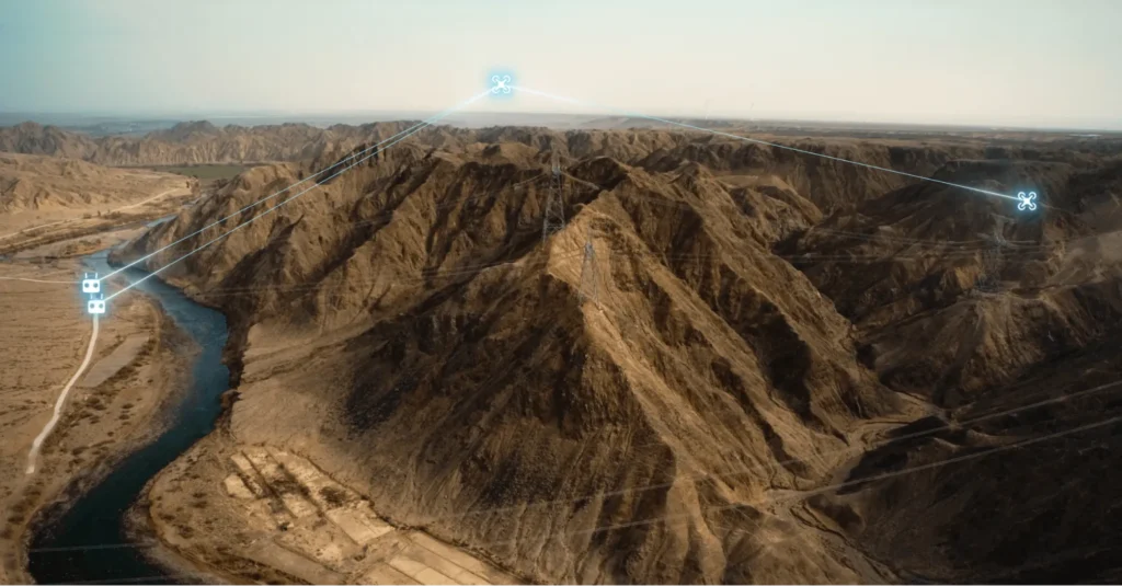 Drone route mapping over mountain power lines
