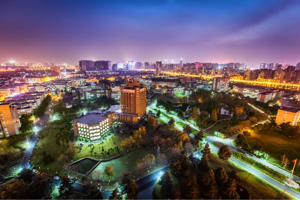 Hefei city campus and skyline at night