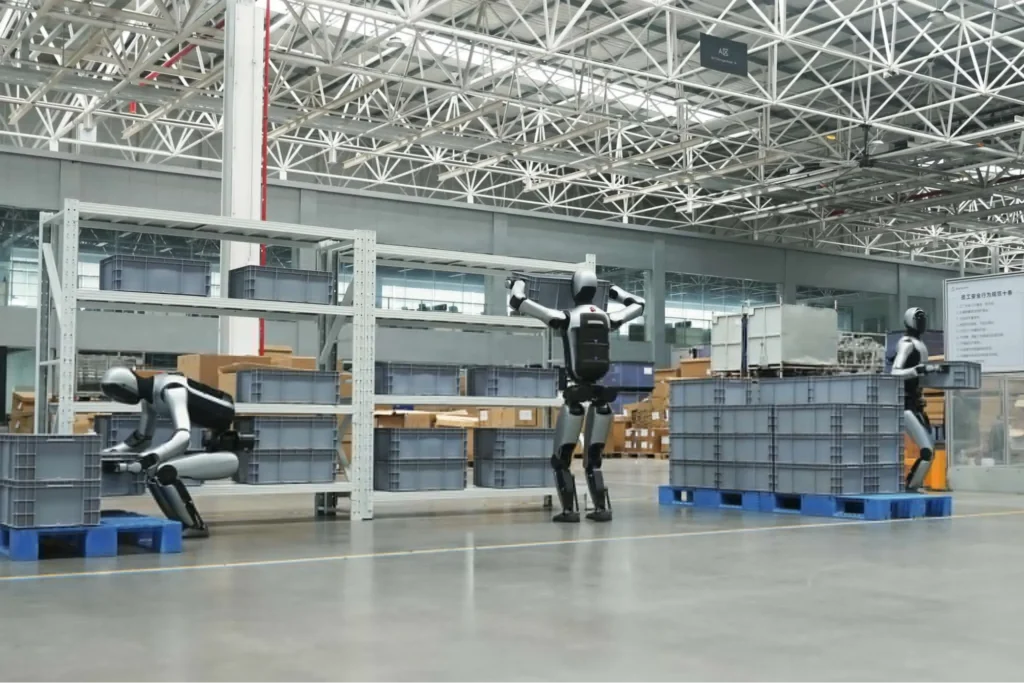 Humanoid robots working inside a smart factory