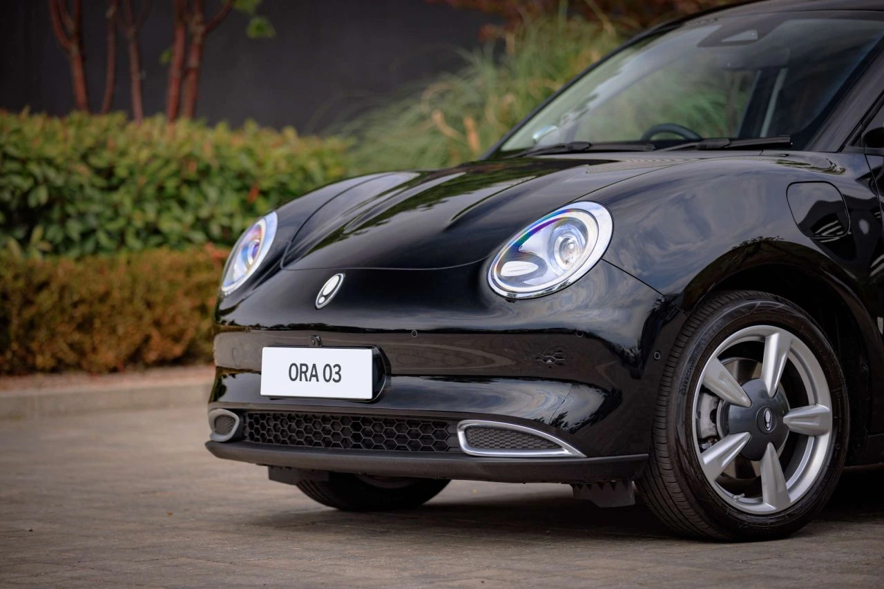 Black ORA 03 electric hatchback front view