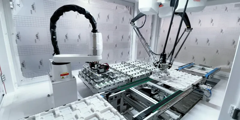 Automated robotic assembly line in electronics manufacturing