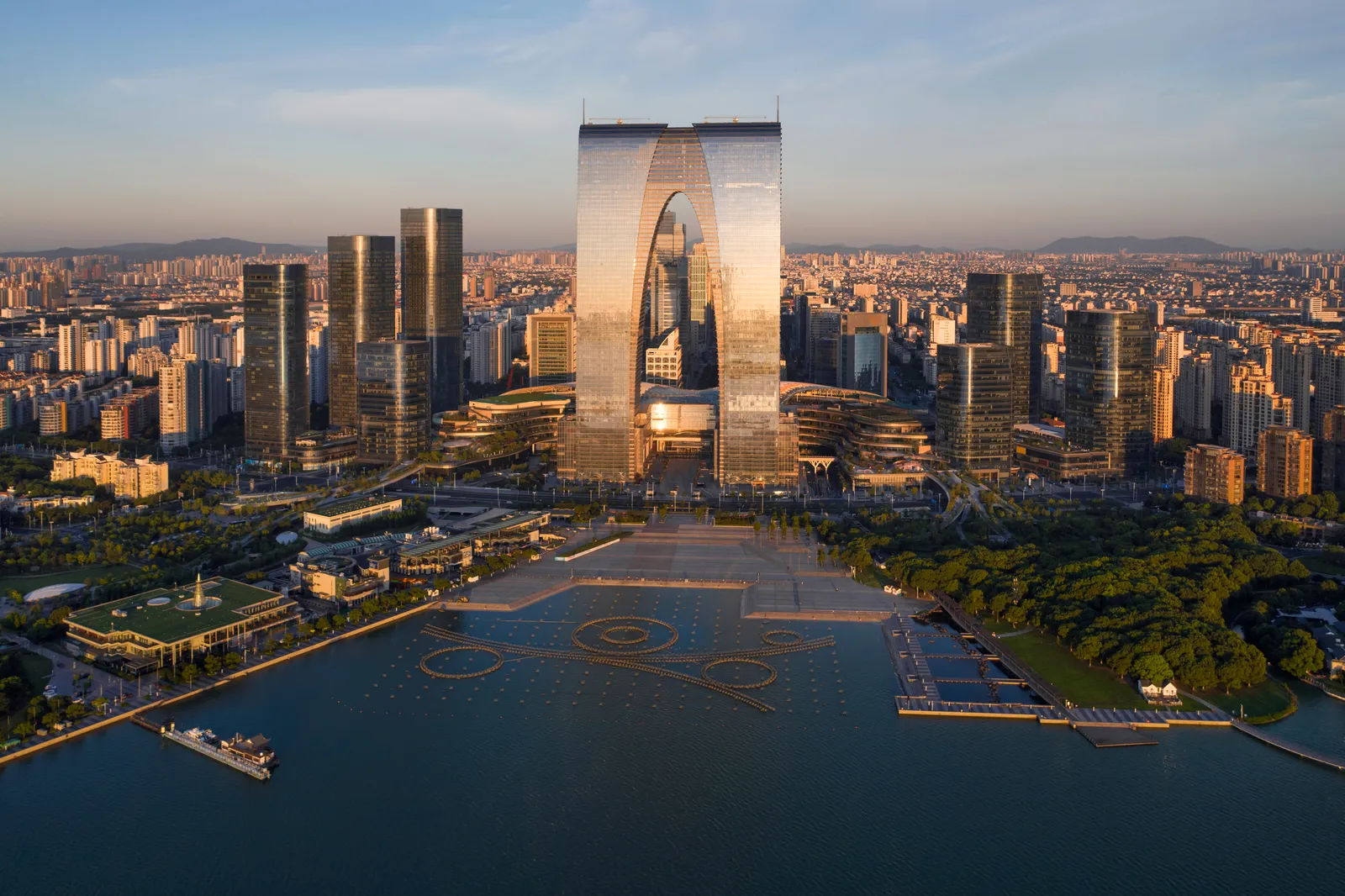 Aerial view of Suzhou Industrial Park and Jinji Lake