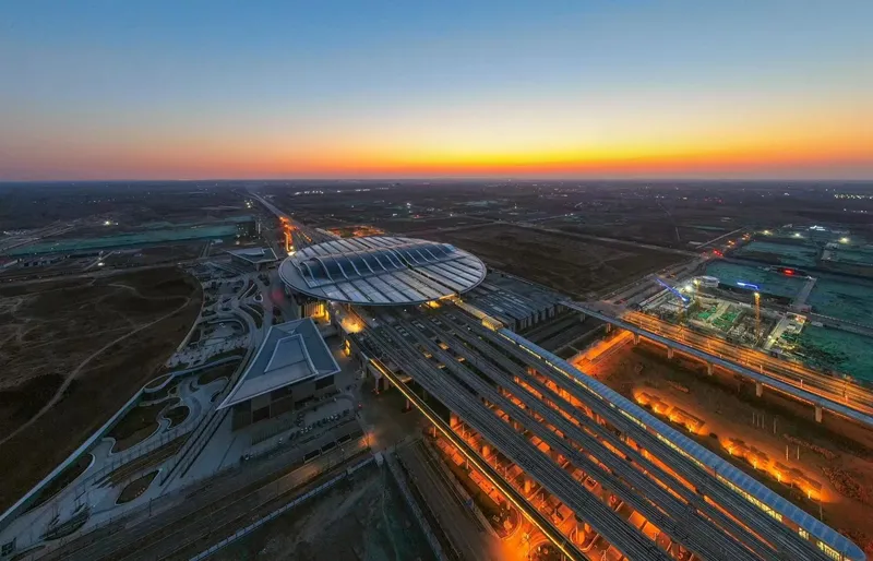 Xiongan high-speed railway station at sunset