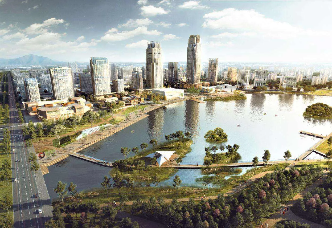 Xiongan New Area waterfront skyline and urban development