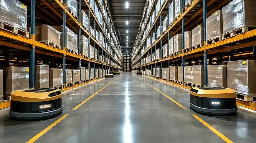 Mobile robots operating in a pallet warehouse