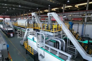 Industrial battery recycling line inside a factory