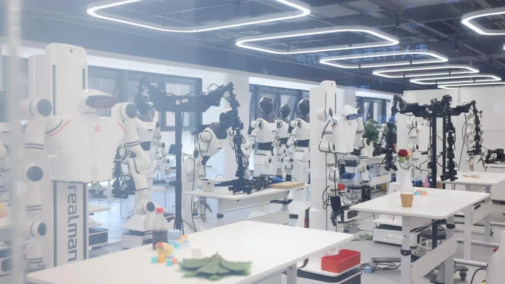 Humanoid robots in a robotics lab