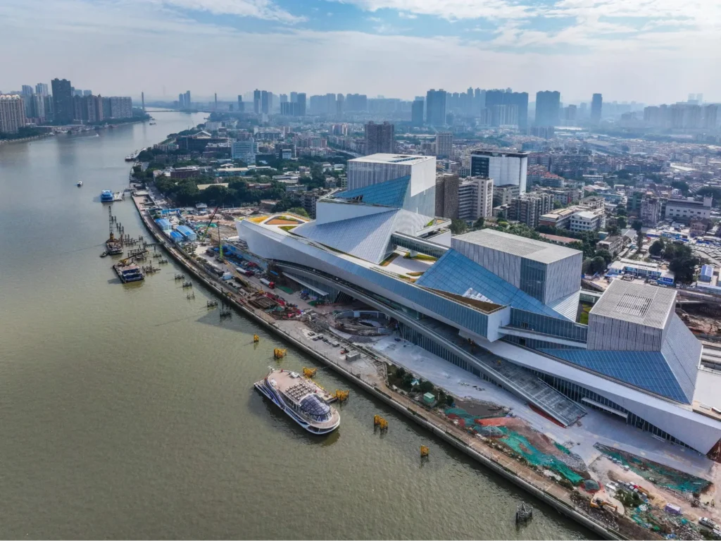 Modern Guangzhou China cultural building along the river