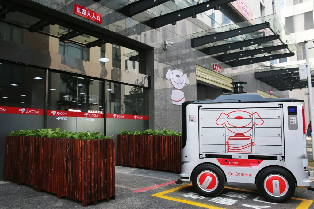 JD delivery robot outside office entrance