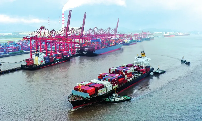 Container ships at a busy Chinese port