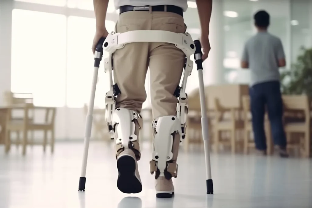Patient walking with lower-body exoskeleton support