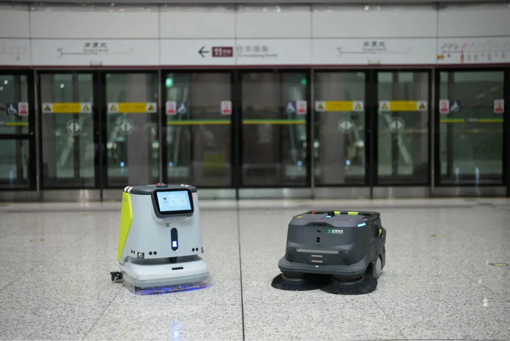 Cleaning robots at metro station