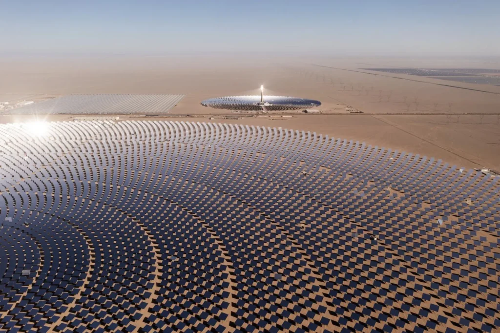 Vast desert solar plant with central tower