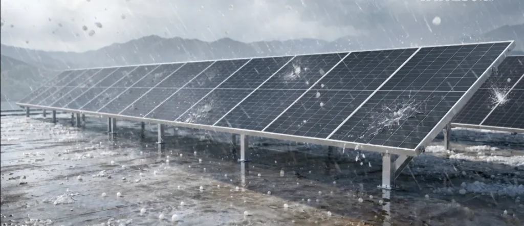 Solar panels in hailstorm