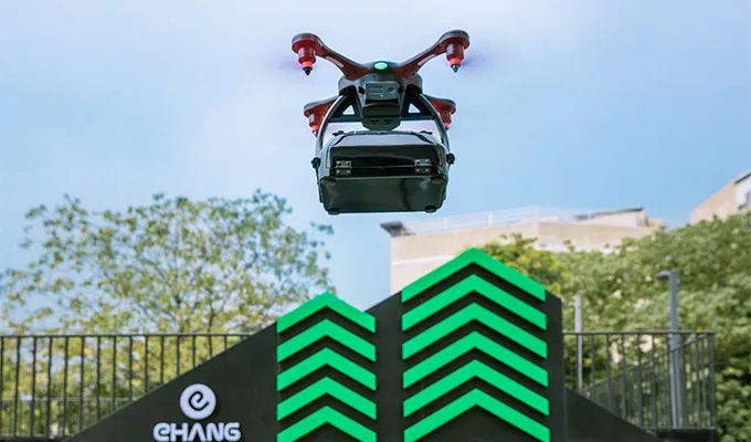 EHang drone landing at green station
