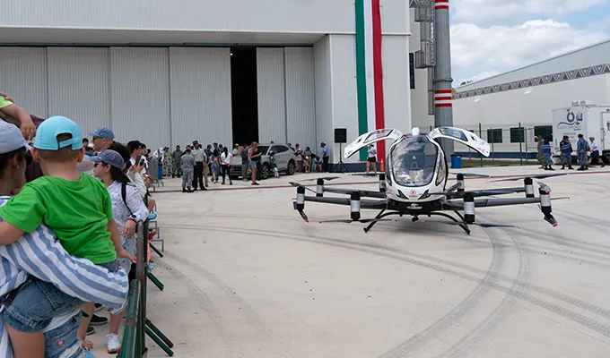 EHang eVTOL shown during a public outdoor demo