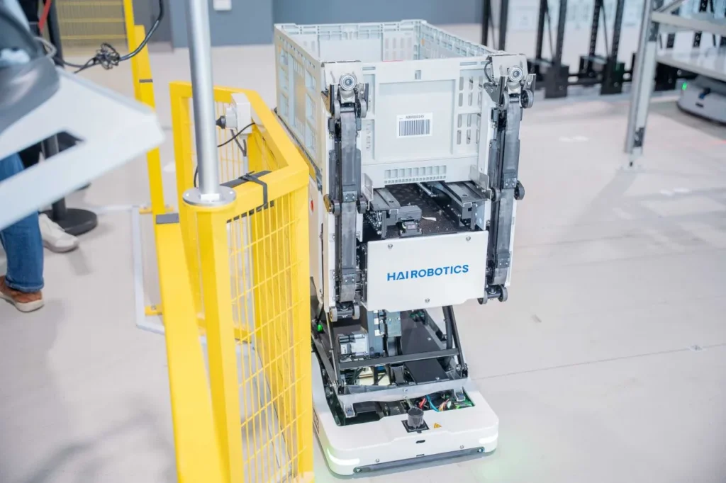 Hai autonomous mobile robot on warehouse floor