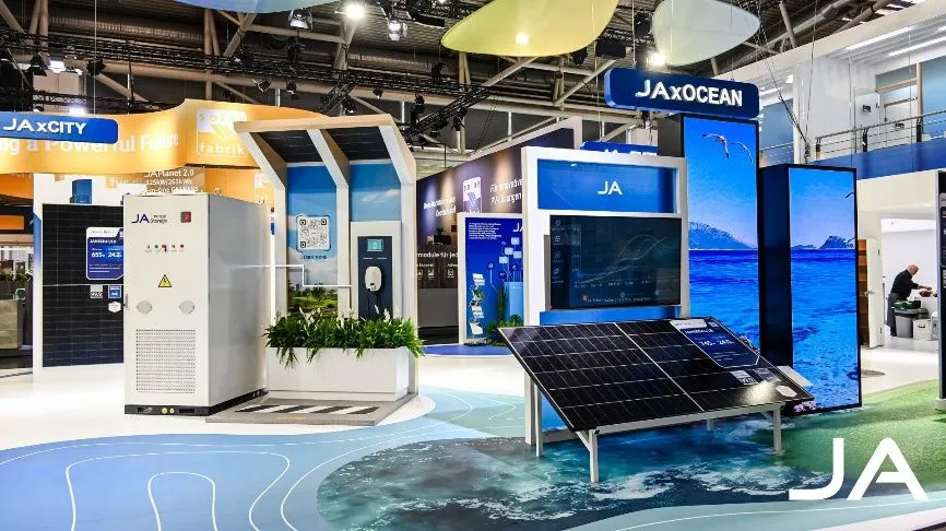 JA Solar booth displaying panels and energy solutions