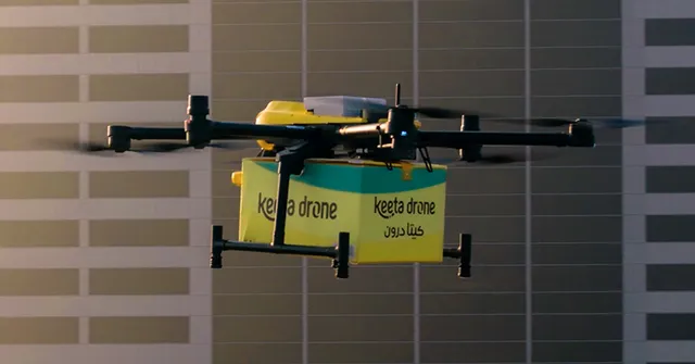 Keeta drone flying near tall building